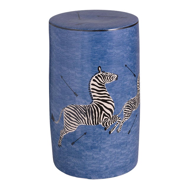 Scalamandre Maison by Port 68 Zebra Blue Stool For Sale