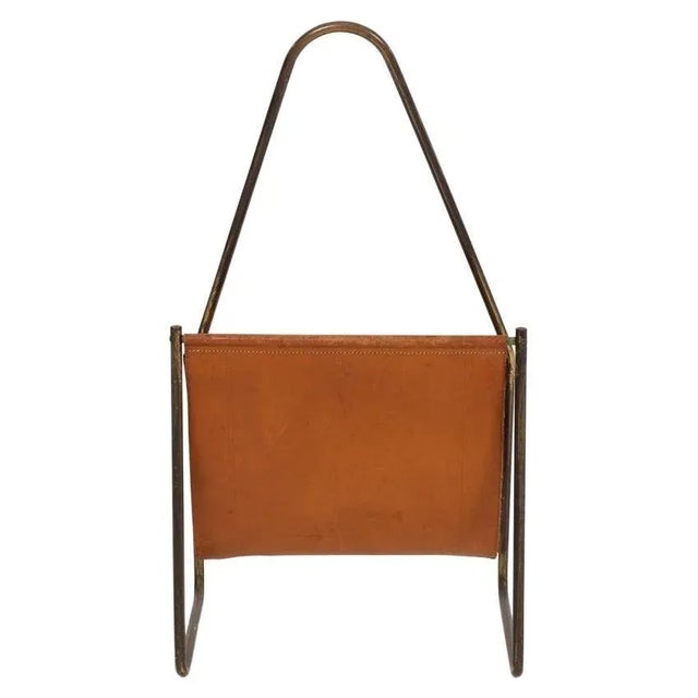 Carl Auböck Brass and Leather Magazine Rack For Sale - Image 11 of 11