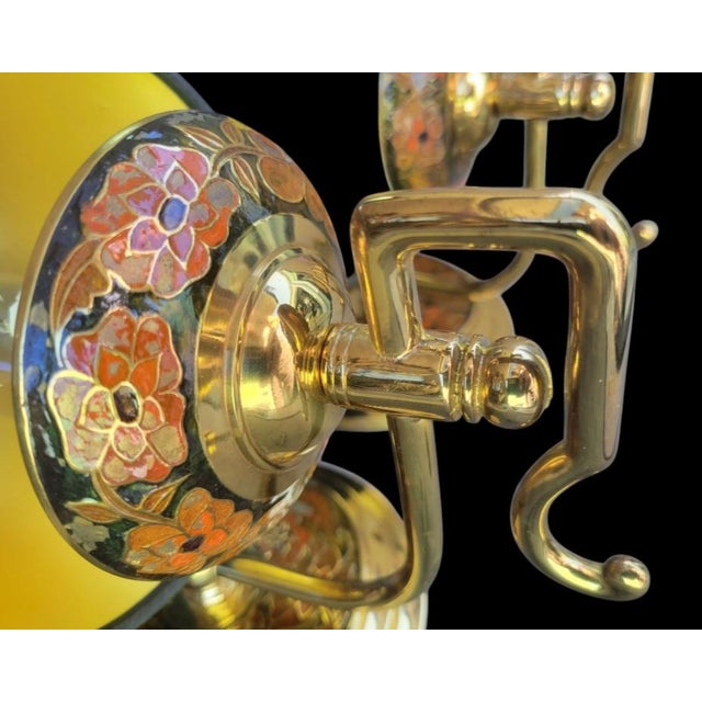 Gold Vintage Brass Cloisonne Black Red Chinoiserie Wall Sconce Lamps- A Pair For Sale - Image 8 of 10
