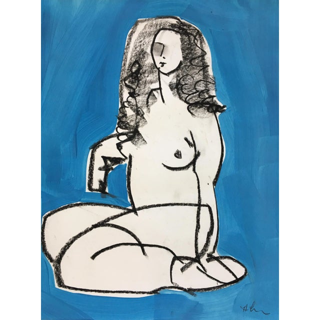 Ali in Blue 4 Drawing Work on Paper Figurative Sketch - 16 X 12 For Sale