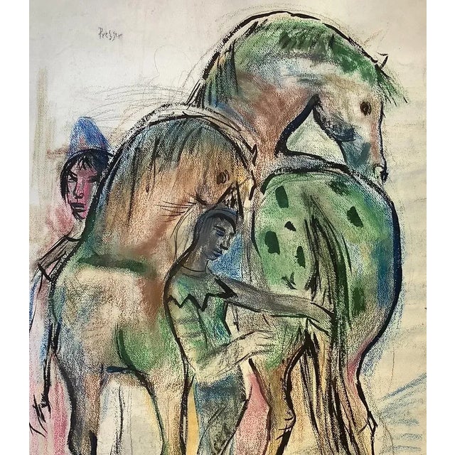 Josef Presser Polish/American 1909 - 1967 Horses and Figures mixed media, gouache 37 1/2 x 25 1/2 in Signed Framed 43 x 31...