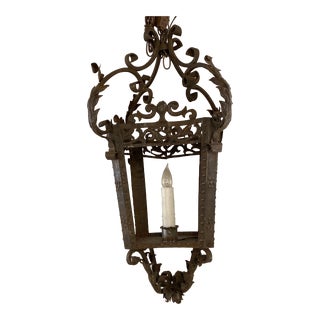 Vintage French 4-Sided Iron Lantern For Sale