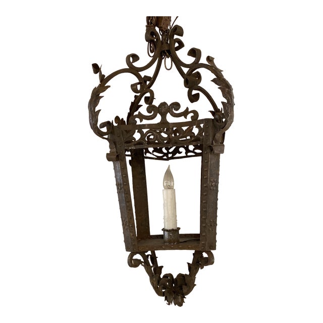 Vintage French 4-Sided Iron Lantern For Sale