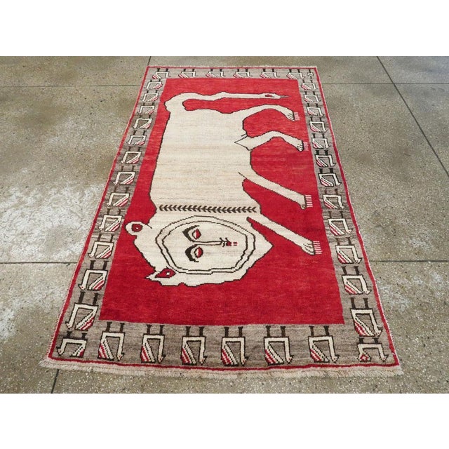 Mid 20th Century Tribal Mid-20th Century Handmade Persian Pictorial Gabbeh Accent Rug For Sale - Image 5 of 7