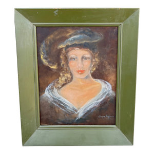 Mid Twentieth Century Portrait 'Lady in Blue', Oil on Canvas, by Joyce Lyon