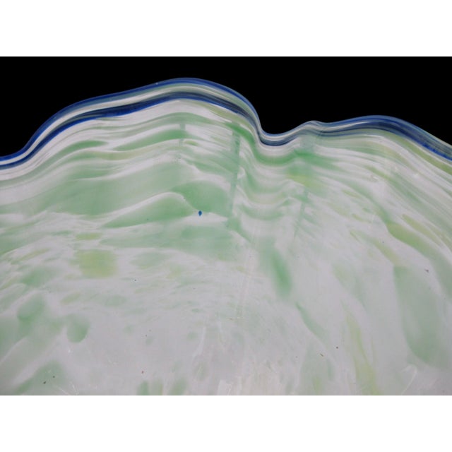 Large Seaform Blue Green Ruffled Pilchuck Studio Hand Blown Art Glass Bowl For Sale - Image 13 of 13