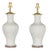 Pair of White Porcelain Vase Table Lamps on Lucite Bases with Textured Décor For Sale
