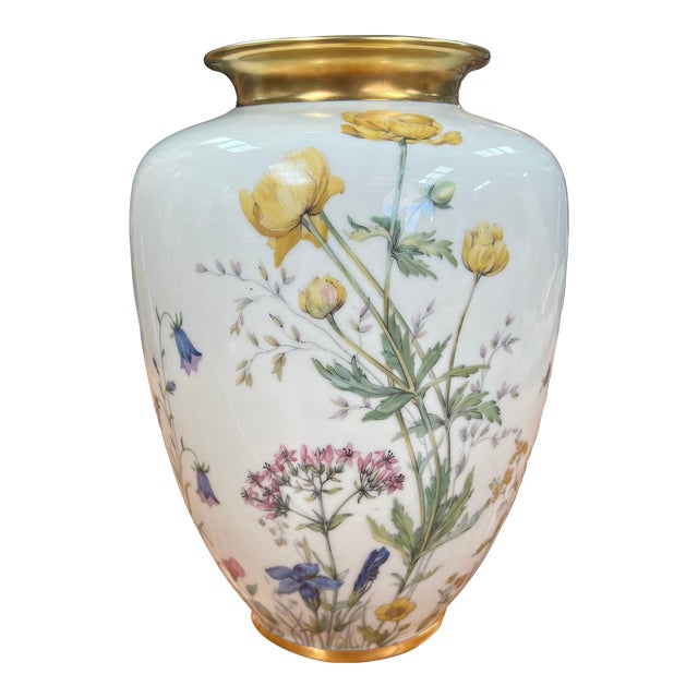 1960s Krautheim Selb Bavaria Hand Painted Floral Vase Gold Trim Porcelain For Sale