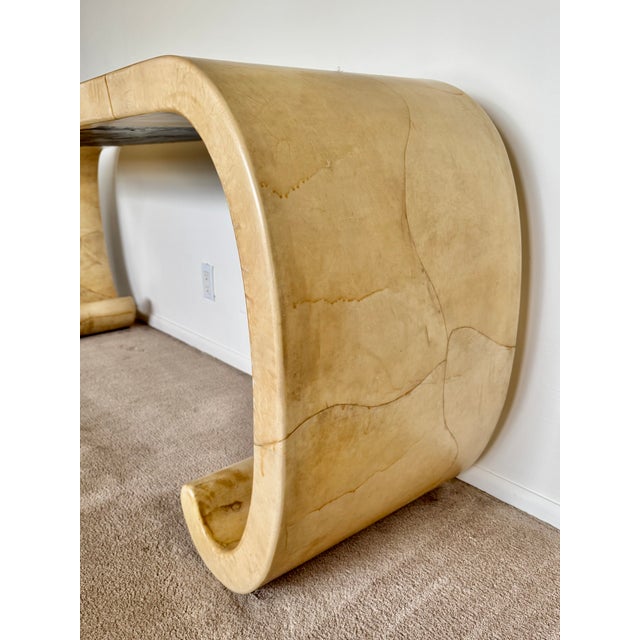 Wood 1970’s Karl Springer Attributed Lacquered Goatskin Console Table For Sale - Image 7 of 16