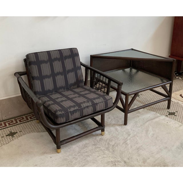 An exceptional find for collectors of high-end mid-century casual and tropical furniture. Cushions newly covered in Romo...