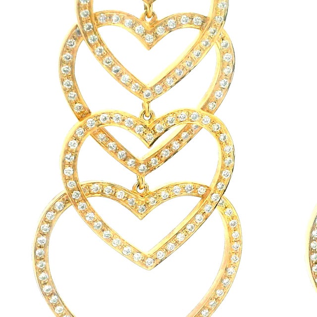 1990s Pair of 18k Gold Diamond Heart Cascade Chandelier Earrings, 3 Carats For Sale - Image 12 of 13