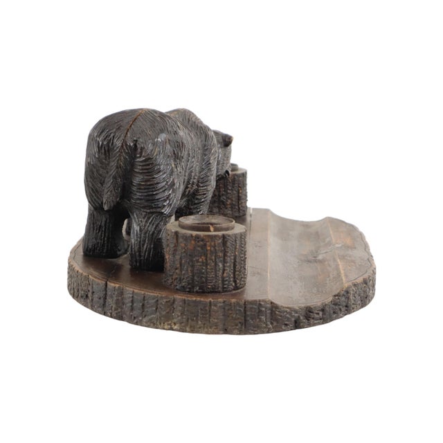 Large Antique Black Forest Bear Pen Holder and Inkwell, 1890s For Sale - Image 4 of 11