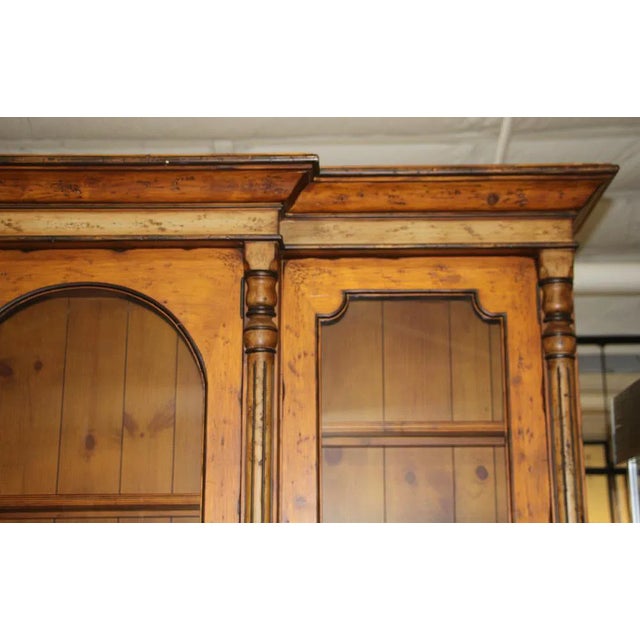 1950s Vintage English Pine Breakfront Bookcase, French Country Style For Sale - Image 9 of 11