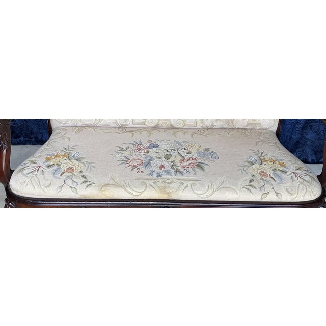 1950s Queen Anne Style Mahogany Needle Point Settee For Sale - Image 10 of 15