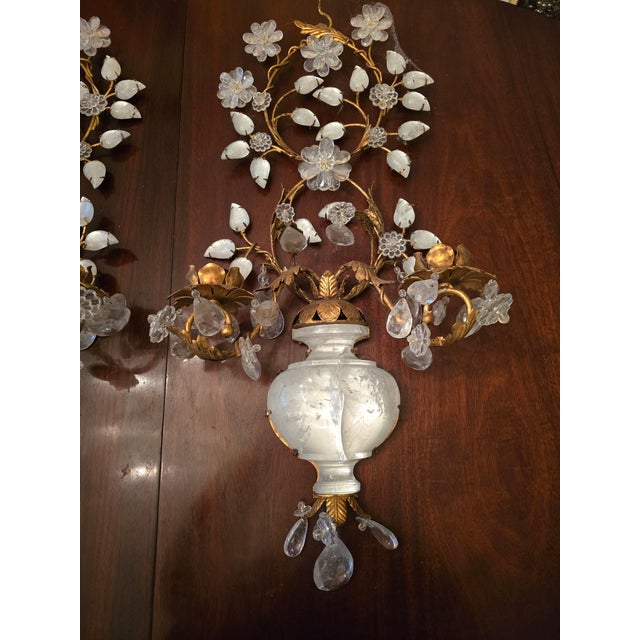 1990s 1990s Bagues Style Gilt Rock Crystal Sconces - a Pair For Sale - Image 5 of 12