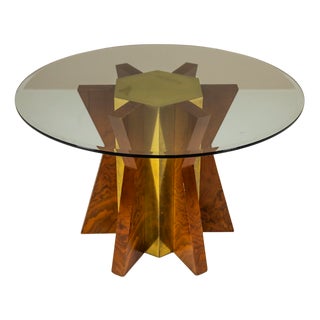 Dining Table with Round Glass Top by Tommaso Barbi, 1970s For Sale
