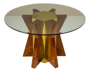 Dining Table with Round Glass Top by Tommaso Barbi, 1970s