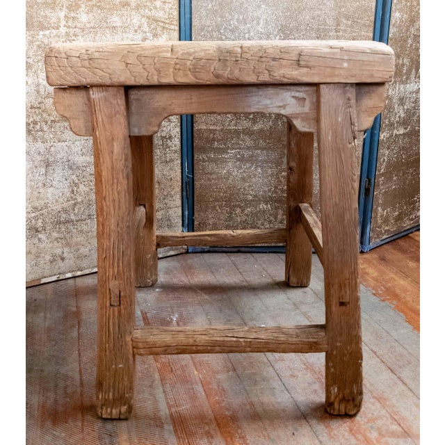 Chinese 19th Century Chinese Distressed Elm Wood Side Table or Stool For Sale - Image 3 of 16