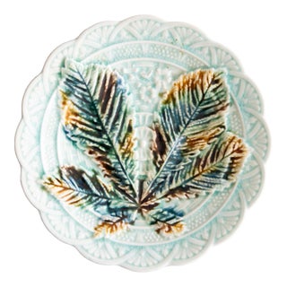 19th Century Swedish Rörstrand Majolica Turquoise Chestnut Leaf Plate For Sale