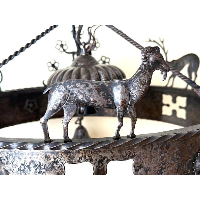 Hand-Forged Animal Motif Iron Chandelier, 1920 For Sale - Image 6 of 18