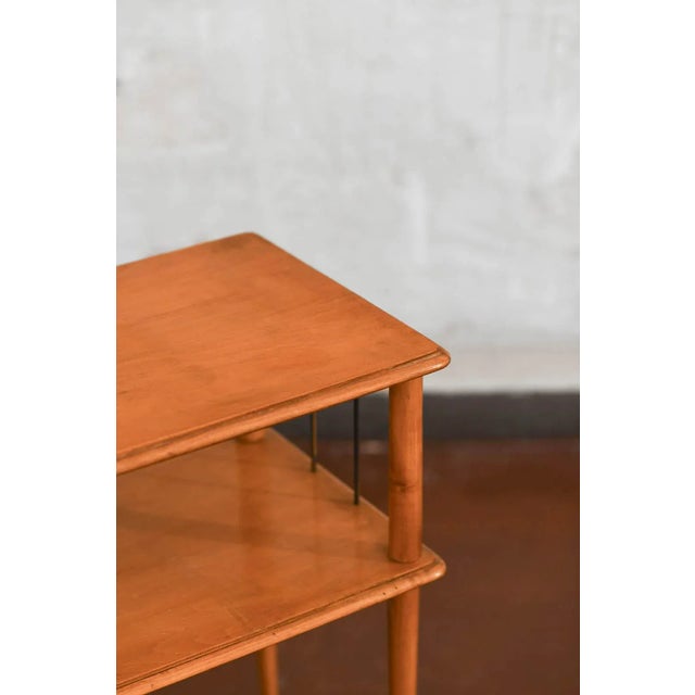 Mid-Century Wooden Side Table with Brass Details and Double Shelf, 1950s For Sale - Image 4 of 5