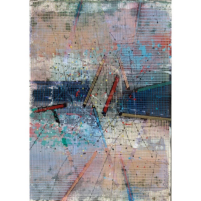 Abstract Expressionism Paul Maxwell, Large Modern Abstract Cast Stencil Painting Paul Maxwell Mod Constructivist Neon, 1988 For Sale - Image 3 of 11