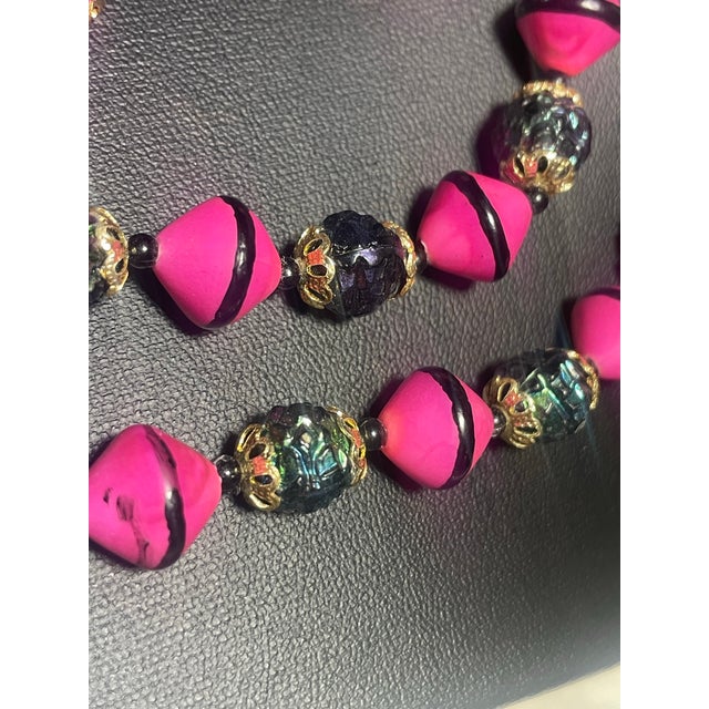 MCM Jewelry Hot Pink Lava Bead Necklace and Earrings Demi-Parure For Sale - Image 4 of 7