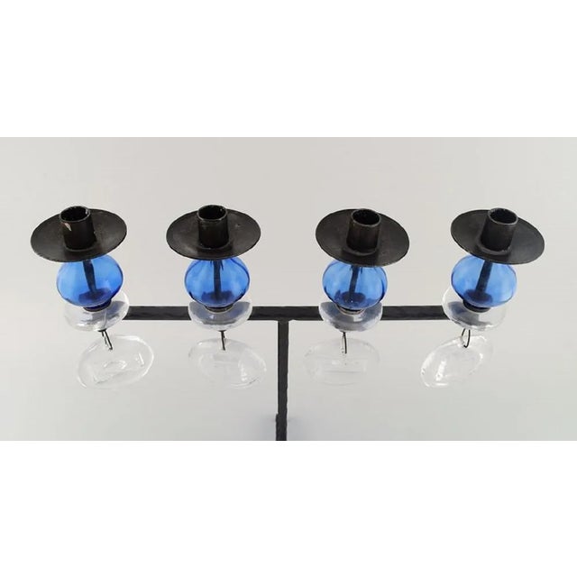 Large Candle Holder in Cast Iron with Art Glass by Erik Höglund for Kosta Boda For Sale - Image 6 of 7