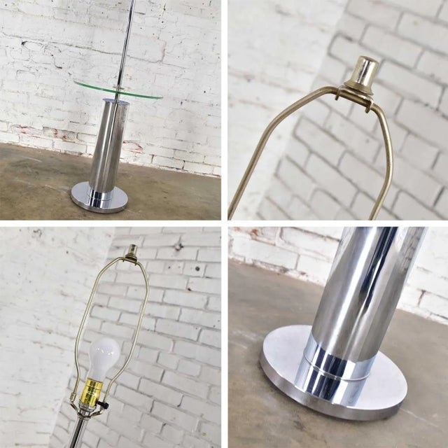 Mid 20th Century Mid-Century Modern Floor Lamp Chrome Cylinder With Attached Glass Side Table Style of George Kovacs For Sale - Image 11 of 13