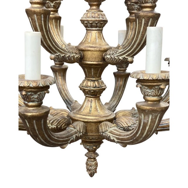 Metal Vintage 12 Light Arm Large Traditional Classic Grand Carved Chandelier For Sale - Image 7 of 8