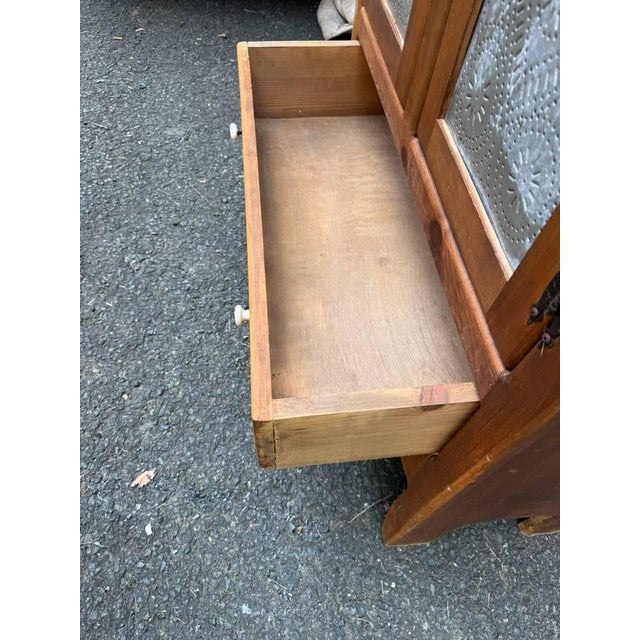 Brown Vintage Early American Primitive Rustic Style Pie Safe Cabinet With Punched Tin Front Panels For Sale - Image 8 of 15