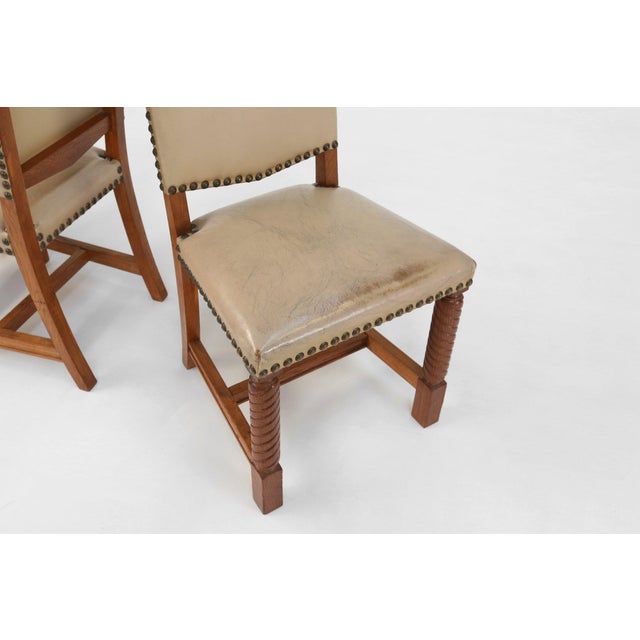 Art Deco Dining Room Charis in Oak and Leather, 1940s, Set of 8 For Sale - Image 6 of 9