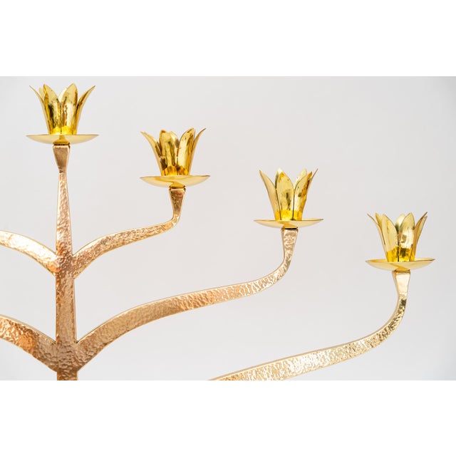 Large Jewish Hammered Candelabra for 7 Candles, 1920s For Sale - Image 4 of 17