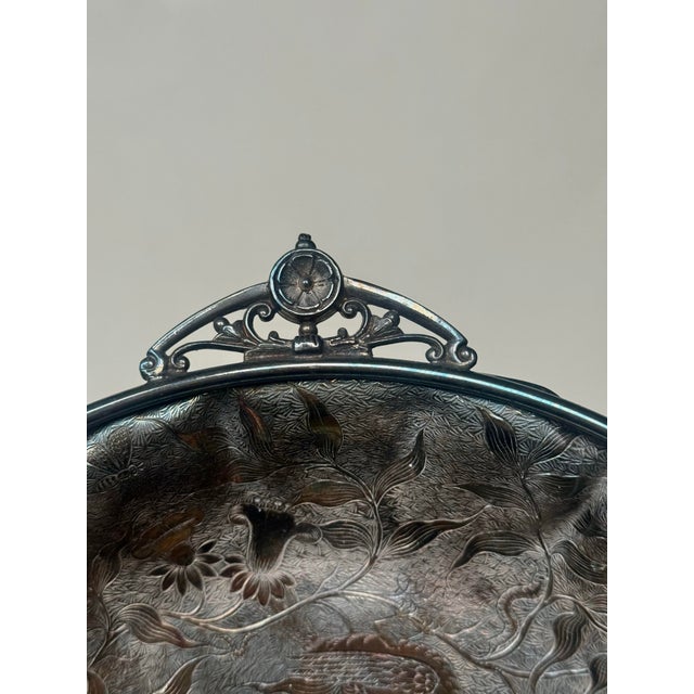 Early 20th Century Antique James W. Tufts Quadruple Plate Bride’s Basket | Aesthetic Movement Bird & Butterfly Motif | c.1890–1910 For Sale - Image 5 of 10