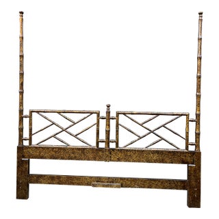1970s Large Bamboo Headboard With Gold Accents For Sale