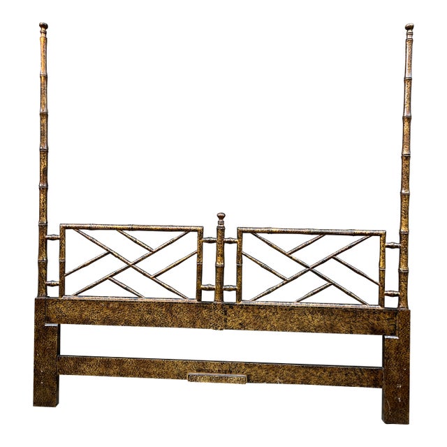 1970s Large Bamboo Headboard With Gold Accents For Sale