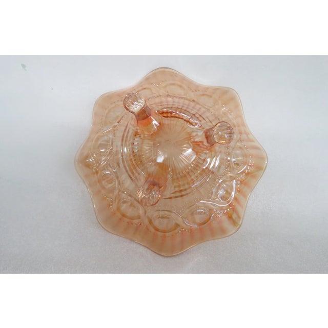 Beaded Cable Style Marigold Carnival Glass Three Footed Bowl For Sale - Image 10 of 10