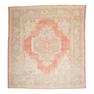 Antique Zabihi Collection Soft Red Ivory Square Oushak Rug For Sale