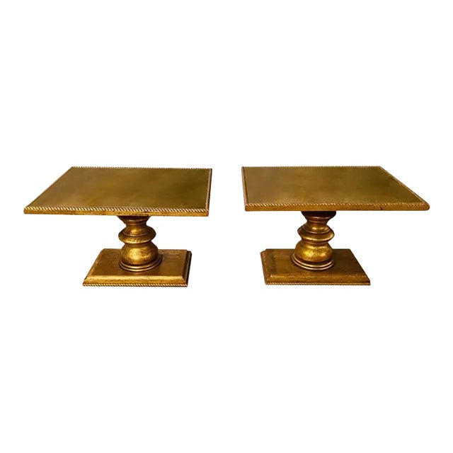 Mid 20th Century Pair of Gilt Hollywood Regency Pedestal Tables For Sale