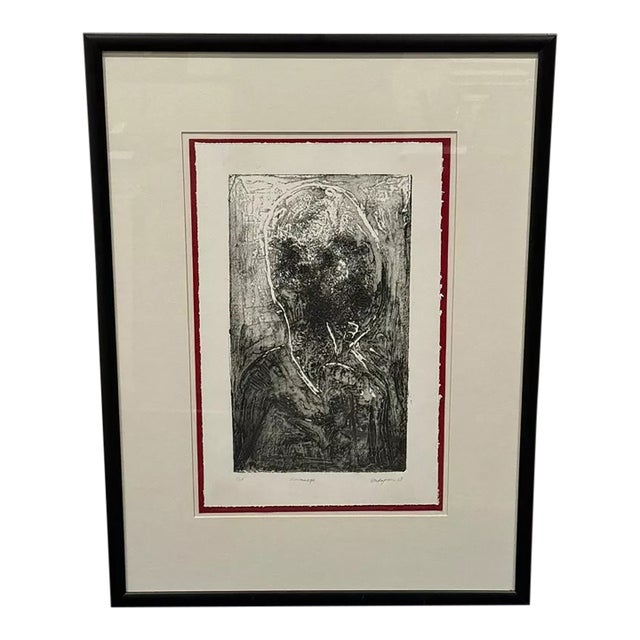 Freida Vredaparis (1928-) 1968 Surrealist Collagraph Print "Bourinage" Sgd. 3/25 For Sale