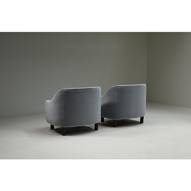 Set of 2 ice blue Mohair lounge chairs, 1950s Italy. A sophisticated pair of mid-century Italian lounge chairs from the...
