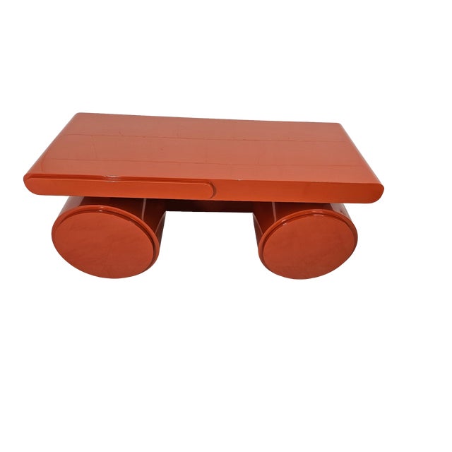 A striking and highly sculptural postmodern desk from the 1980s, featuring bold cylindrical pedestal bases and a...