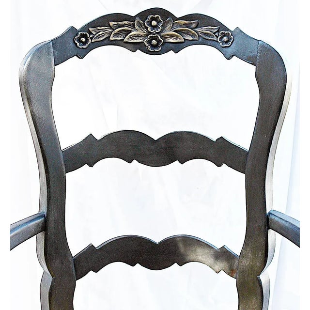 Freshly painted and waxed solid mahogany bar chair with rushed seat in Louis-Xv style French Country. Annie Sloan paint in...