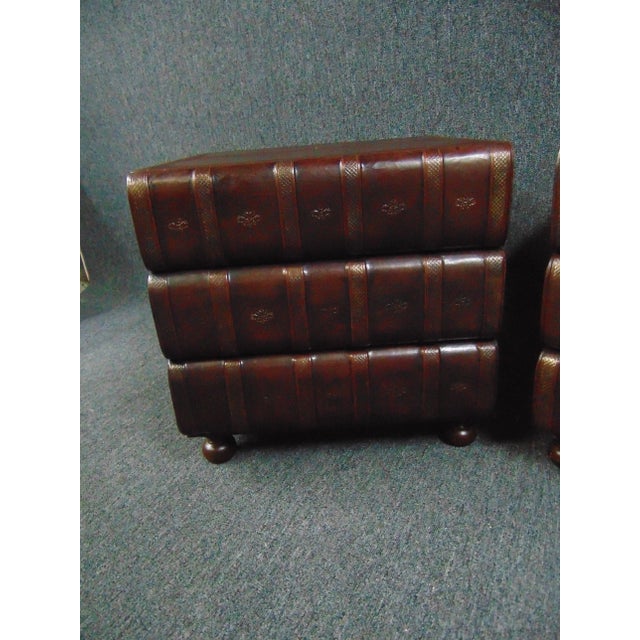Late 20th Century Modern Design Leather Faux Book Stack Tables - a Pair For Sale - Image 5 of 12