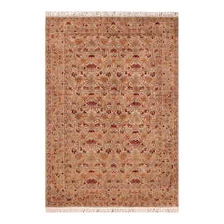 Shabby Chic Botanical 1990's Pak-Persian Taupe/Red Wool Rug - 6'0'' X 9'2'' For Sale