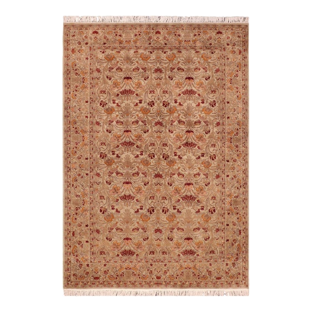 Shabby Chic Botanical 1990's Pak-Persian Taupe/Red Wool Rug - 6'0'' X 9'2'' For Sale