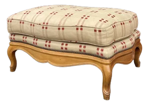 Vintage Baker Furniture French Country Ottoman in Tan & Fruitwood