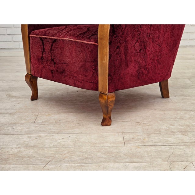 Danish Armchair in Cherry-Red Furniture Velour, 1960s For Sale - Image 18 of 18