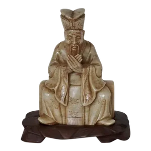 1920s Old Chinese Carved Stone Figure of Confucius on Stand