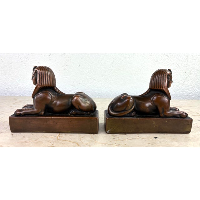 Metal Early 20th Century Copper Sphinx Sculptures / Pair For Sale - Image 7 of 12